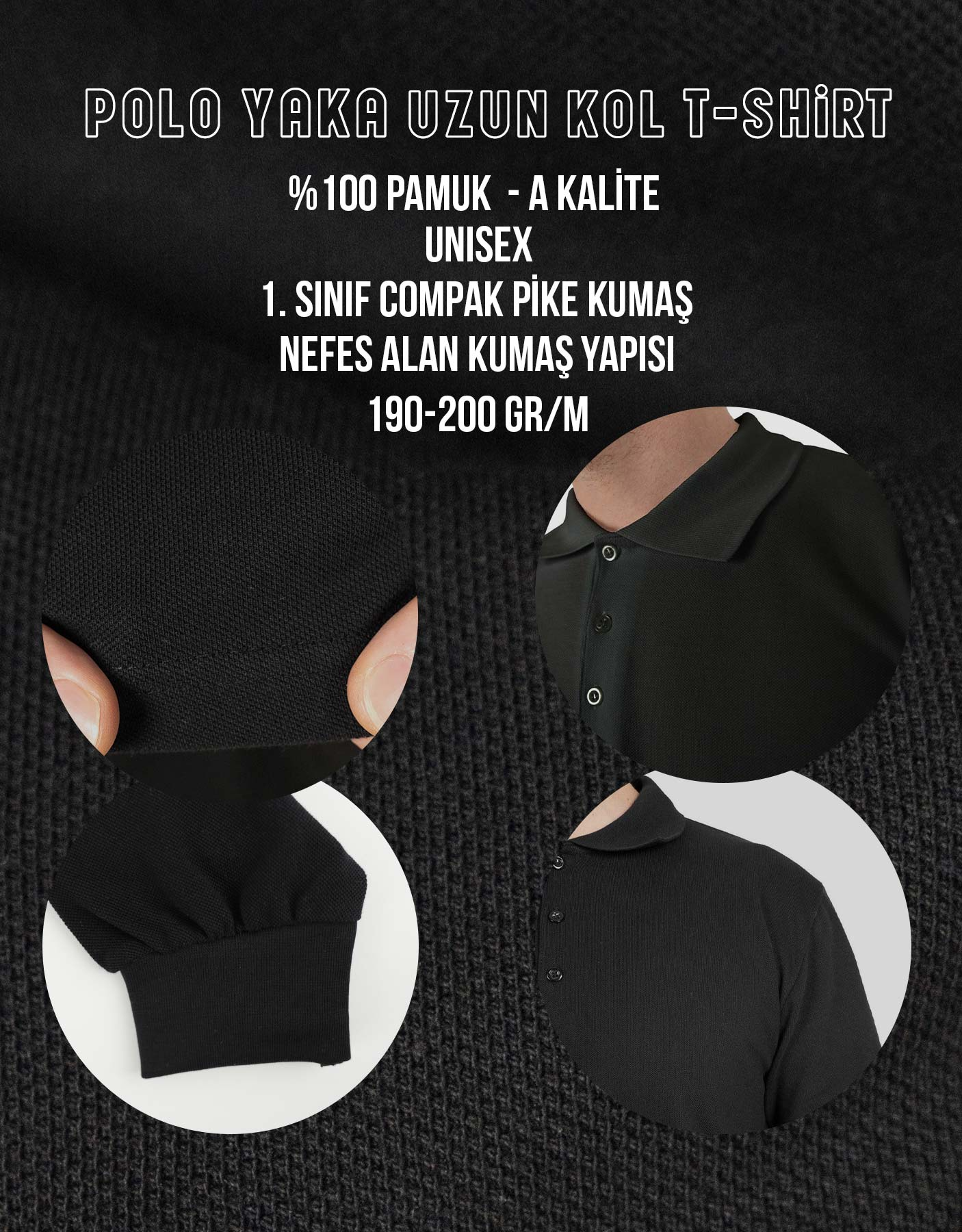 Siyah Uzun Kollu Polo Yaka Tişört