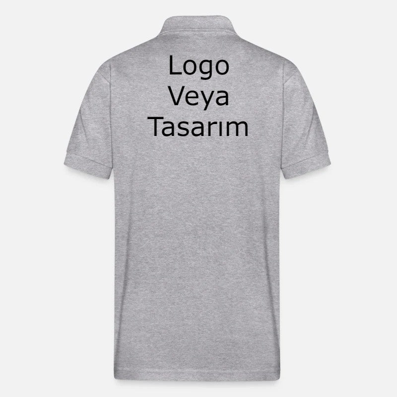 Gri Kısa Kollu Polo Yaka Tişört Baskılı - Baskısız
