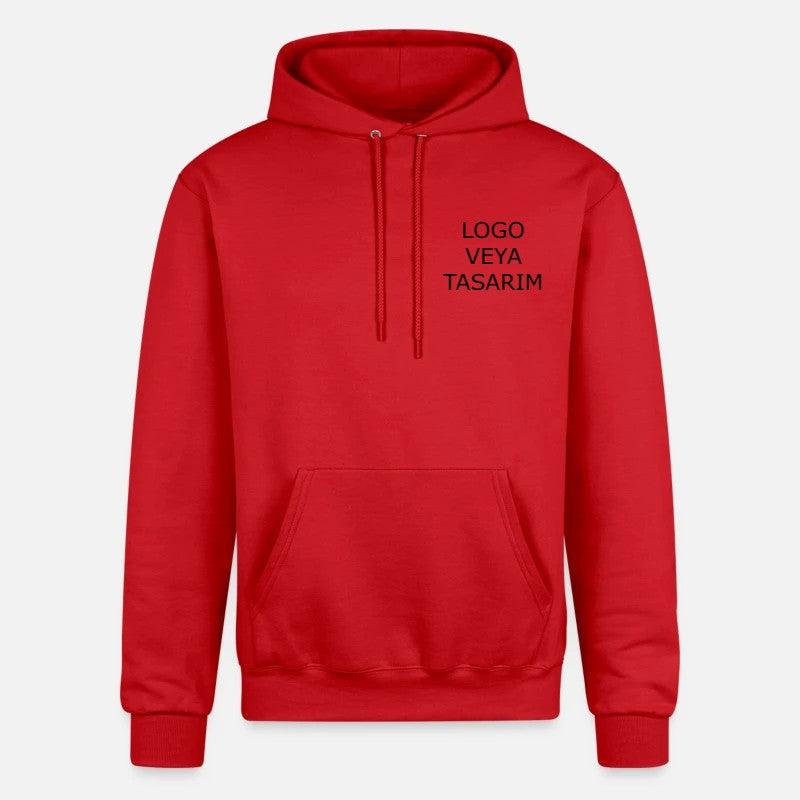 Kırmızı Kapüşonlu Sweatshirt Şardonsuz Baskılı - Baskısız