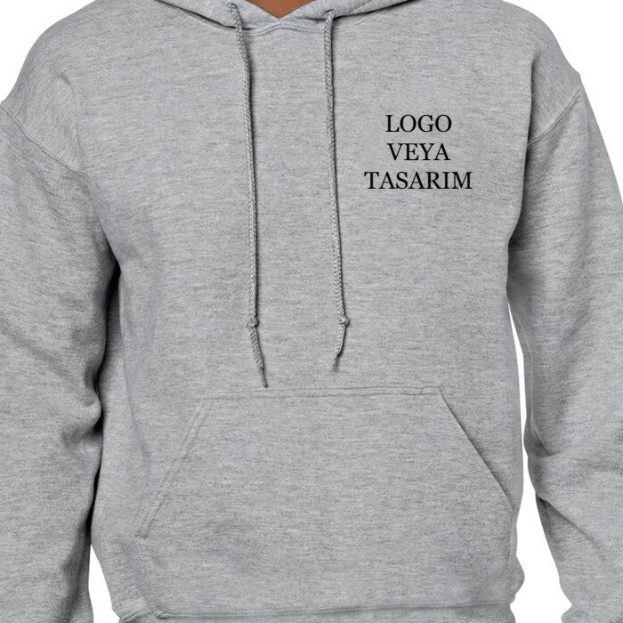 Gri Kapüşonlu Sweatshirt Şardonsuz Baskılı - Baskısız