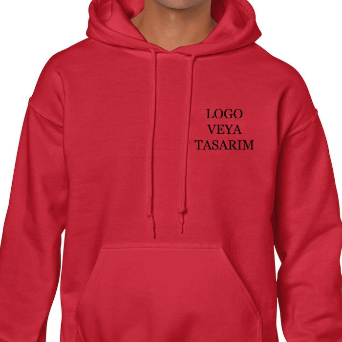 Kırmızı Kapüşonlu Sweatshirt Şardonsuz Baskılı - Baskısız