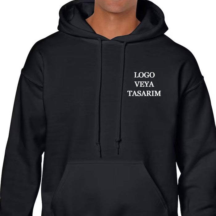 Siyah Kapüşonlu Sweatshirt Baskılı - Baskısız