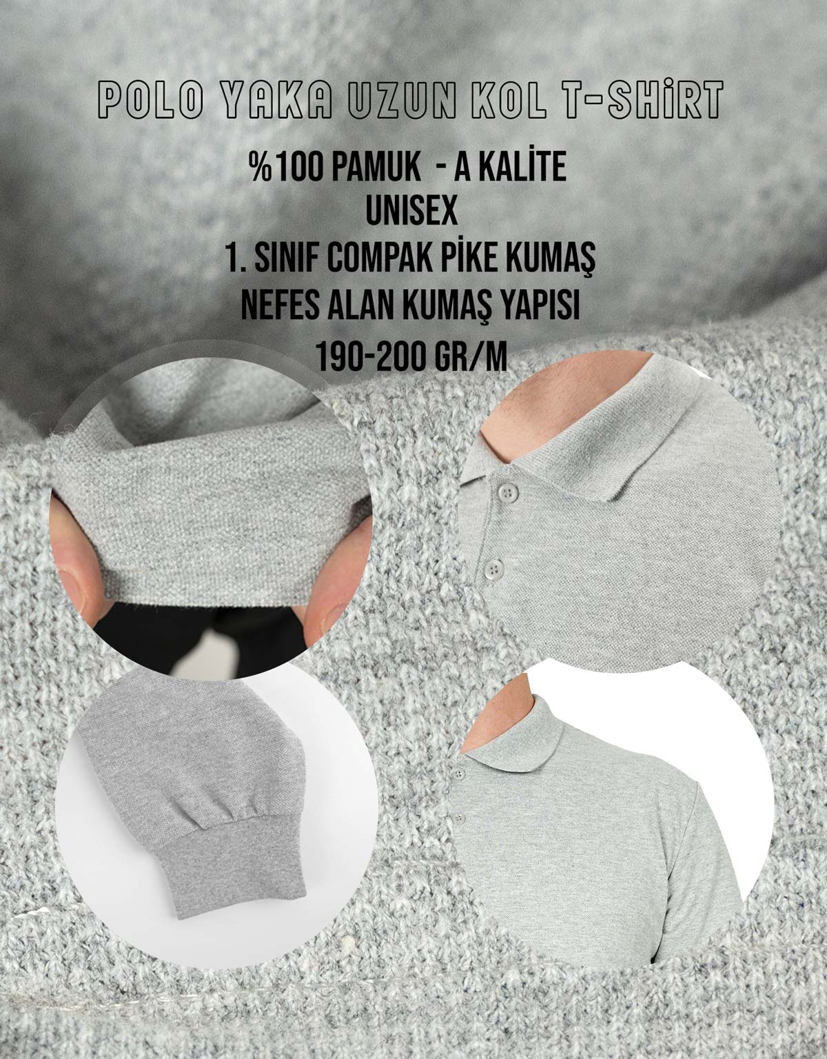 Gri Uzun Kollu Polo Yaka Tişört