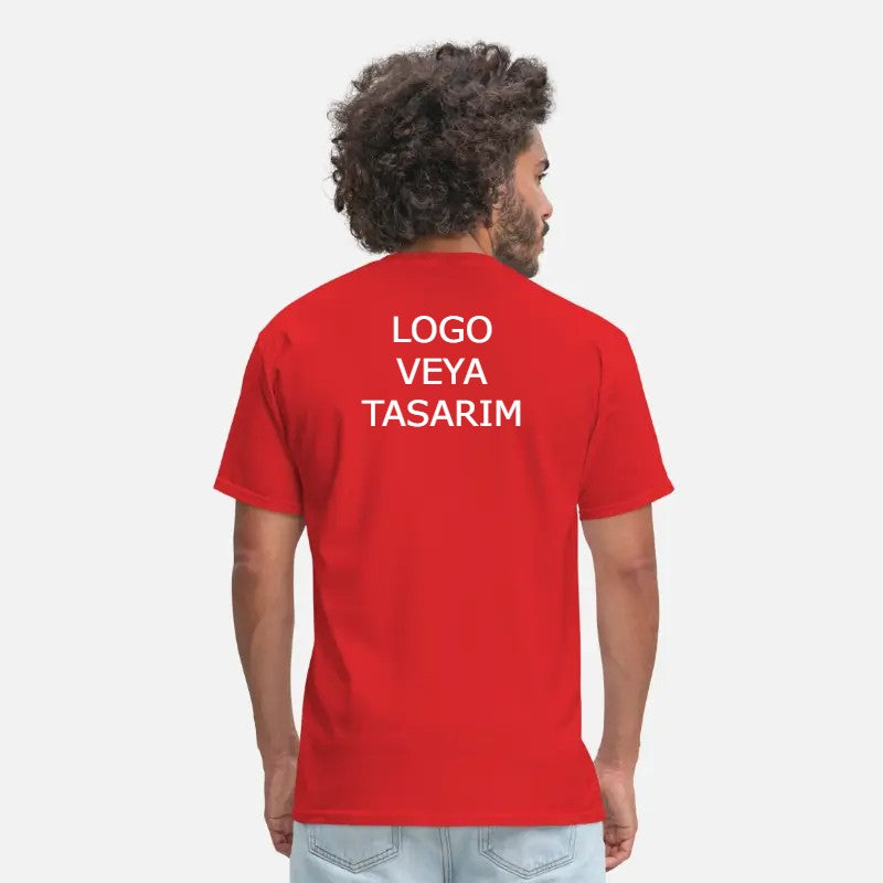 Kırmızı Yuvarlak Yaka Tişört  Nakış - Baskılı - Baskısız Toptan Veya Perakende